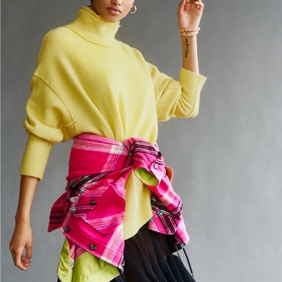 Free People Sweaters - Free People Sweater Medium Afterglow Inside Out Mock Neck Oversized Lime Green